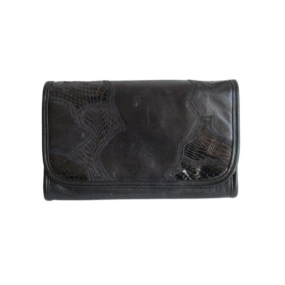 *Clemente Black 2-Way Clutch Retile Patch Accents Envelope Foldover - Picture 1 of 5